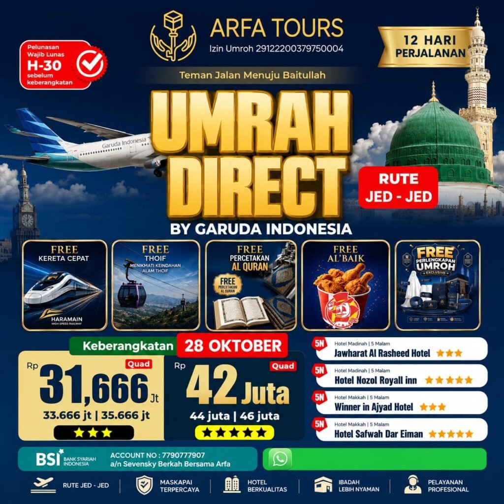 umroh oktober 2026 arfa tours paket 12 hari